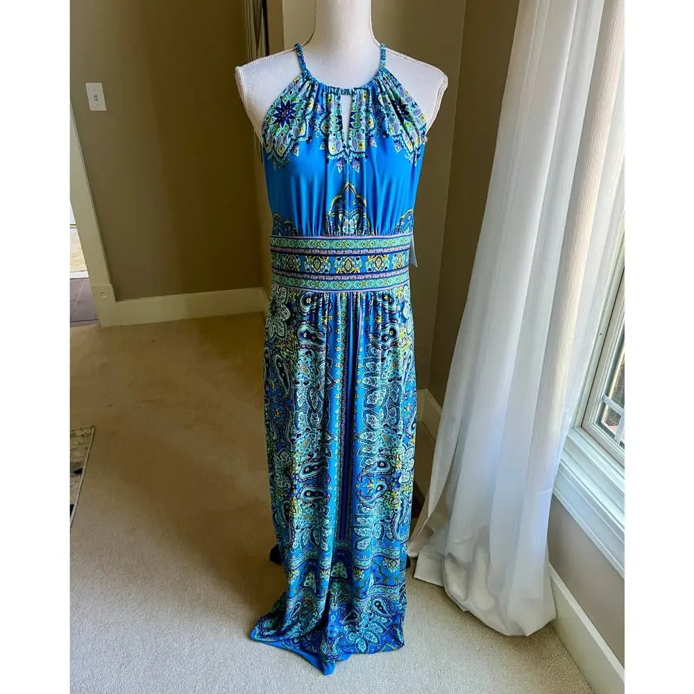 NWT London Times blue bohemian floral maxi dress size 10 - Picture 3 of 9